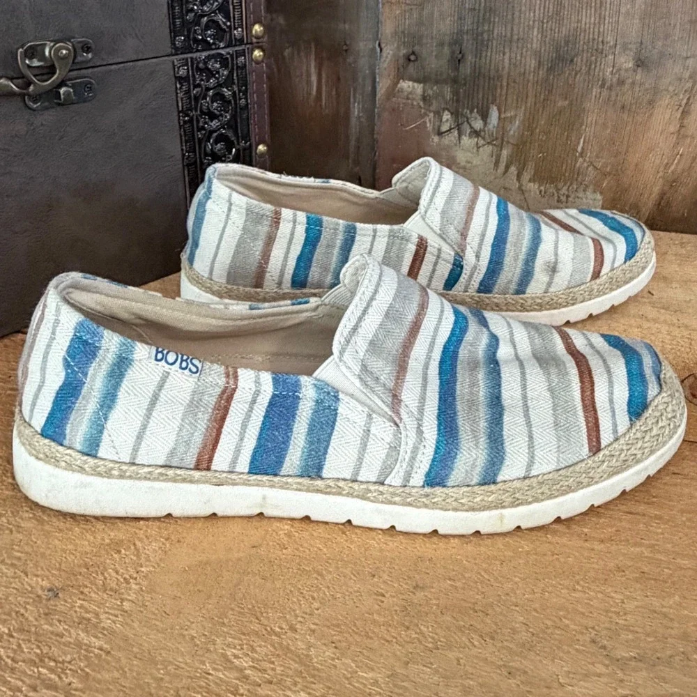 Bobs from Skechers‎ Womens 9 Striped Canvas Espadrille Slip On Shoes